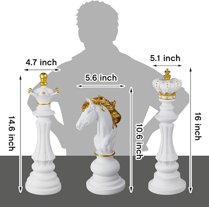 3 Pcs  | Large Chess Piece Statue Set | King Queen Knight