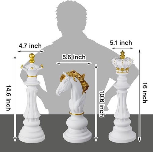 3 Pcs  | Large Chess Piece Statue Set | King Queen Knight