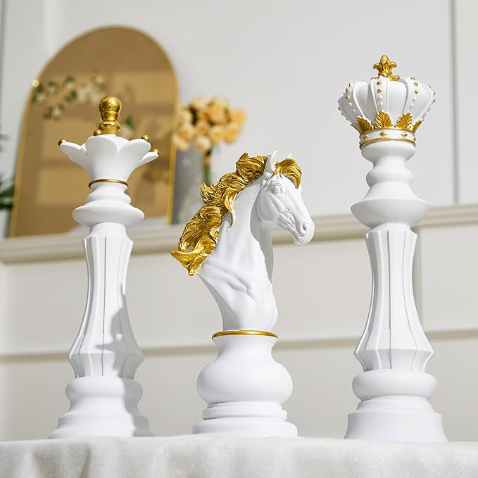 3 Pcs  | Large Chess Piece Statue Set | King Queen Knight