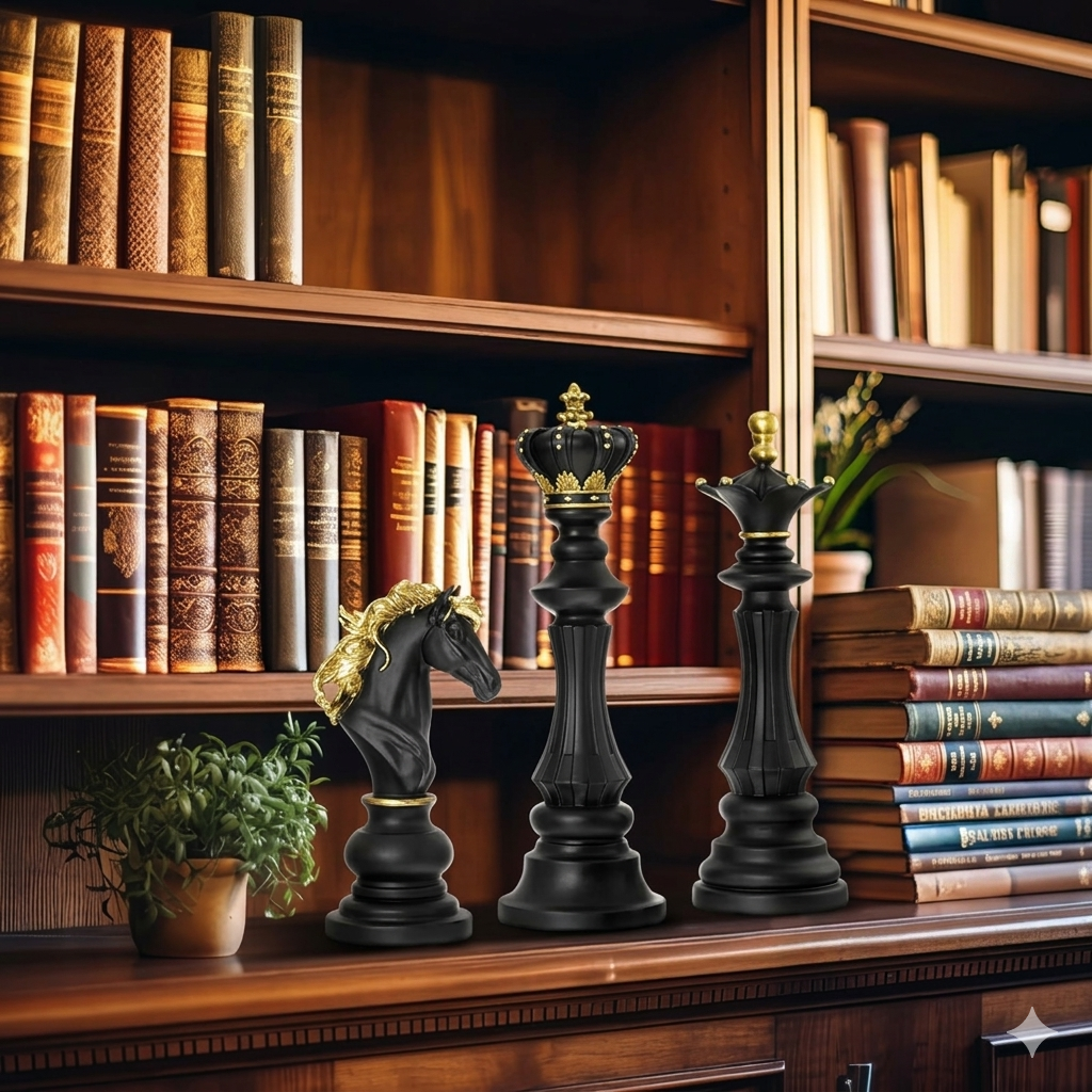 3 Pcs | Large Chess Piece | Statue Set | King Queen Knight
