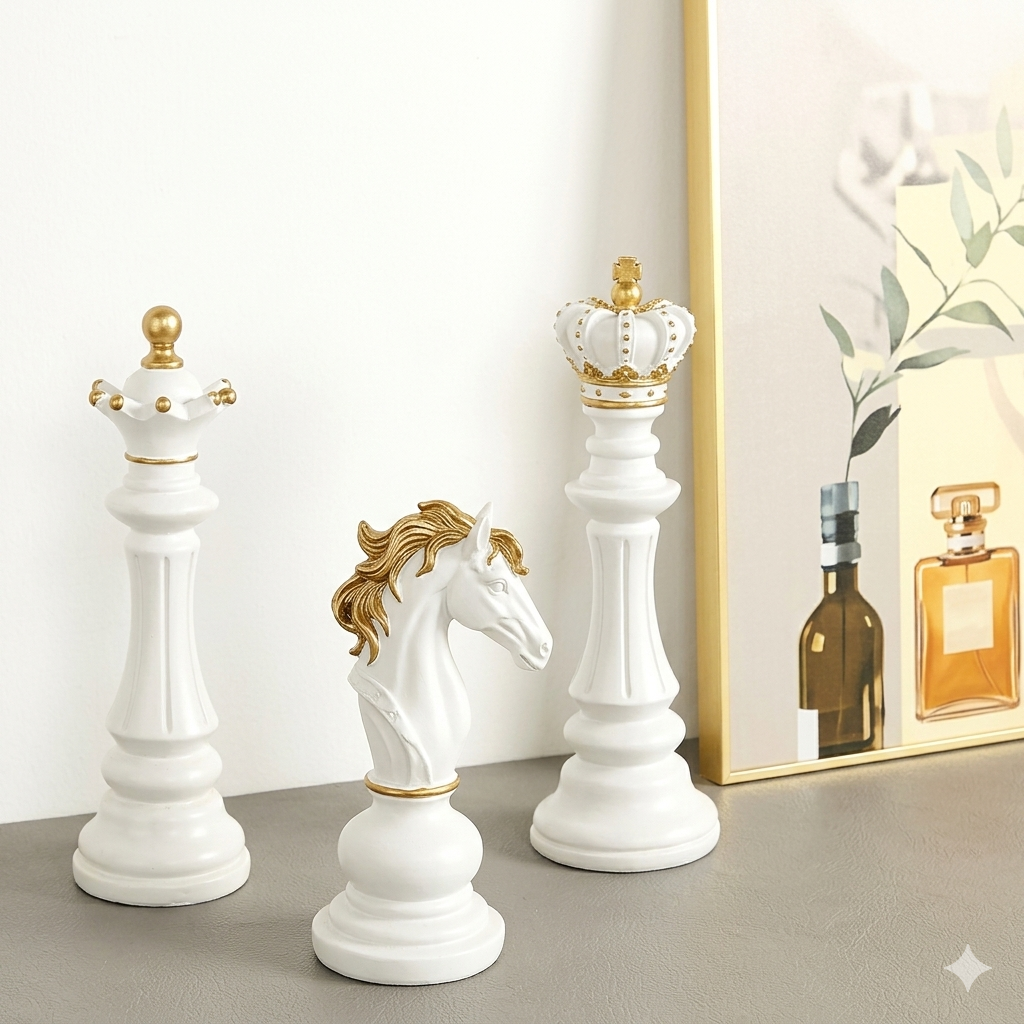3 Pcs  | Large Chess Piece Statue Set | King Queen Knight